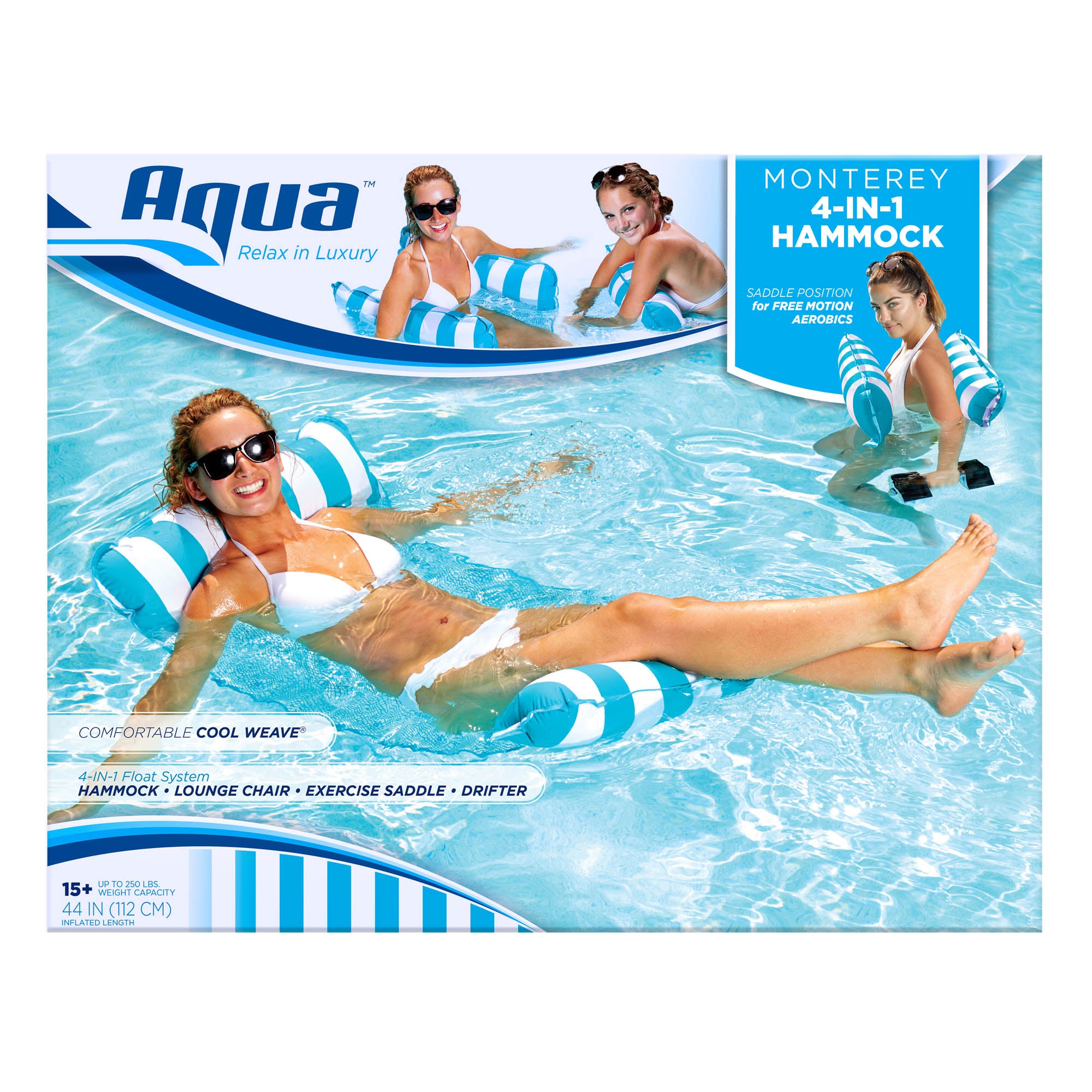 Aqua Leisure Monterey Water Hammock, Blue Inflatable Pool Float Lounger for Adults, up to 300 lbs.