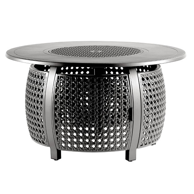 Oakland Living Aluminum Round 55000 Btus Outdoor Patio Dining Table With Lid amp Covers Gray