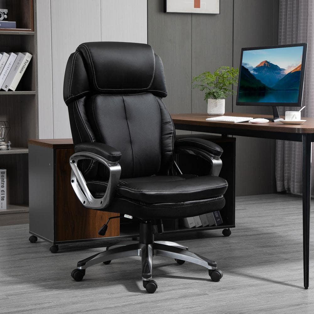 Vinsetto Black, High Back Ergonomic Home Office Chair PU Leather Swivel Chair with Adjustable Height, Air Lumbar Support Armrests 921-502BK