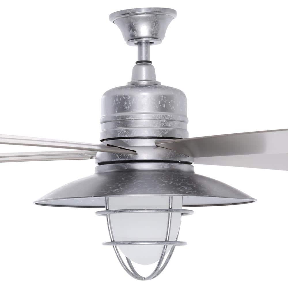 Home Decorators Collection Grayton 54 in LED IndoorOutdoor Galvanized Ceiling Fan with Light Kit and Remote Control