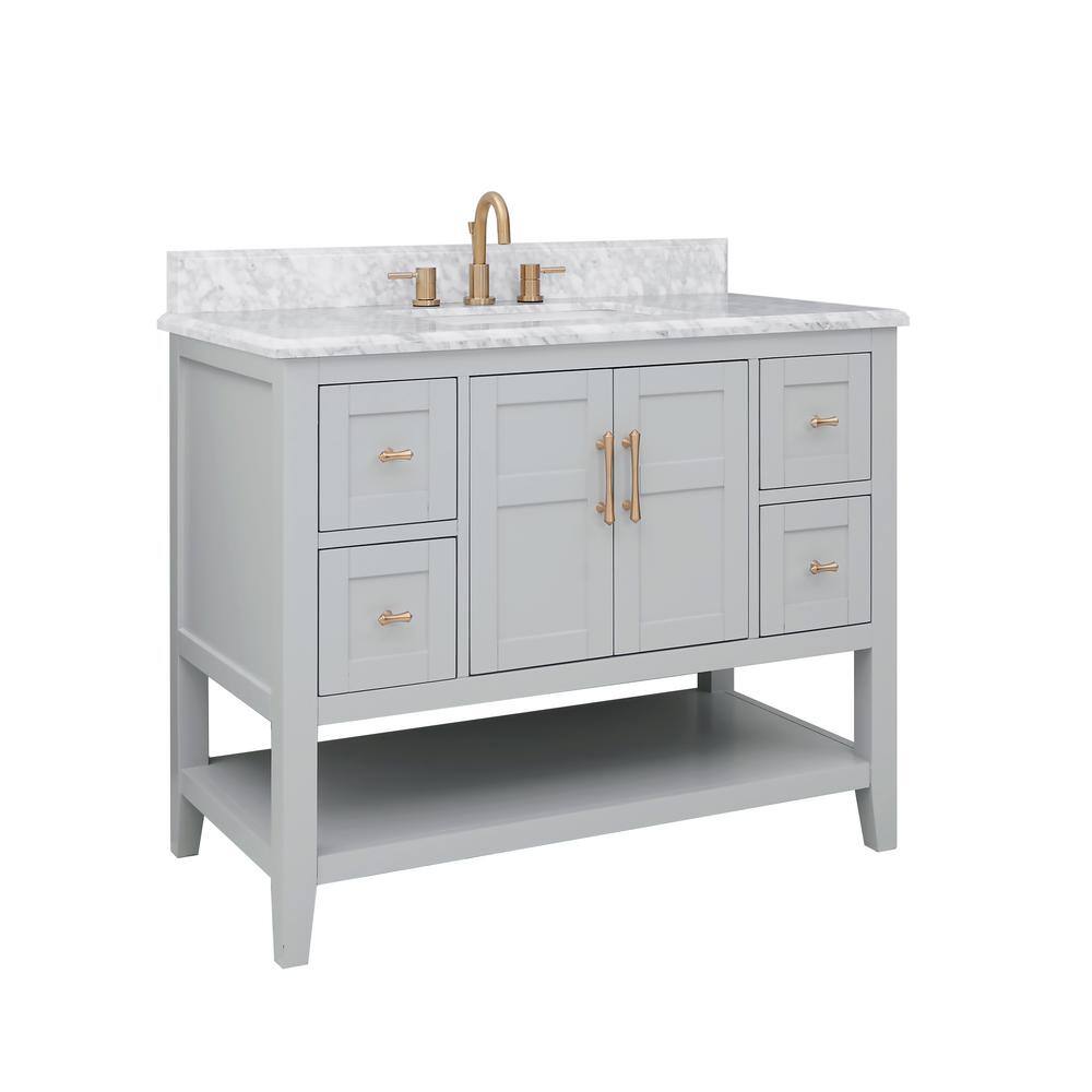 Home Decorators Collection Sturgess Open Shelf 43 in. W x 22. D x 35. H Vanity in Dove Grey with White Marble Vanity Top 19111S-VS43C-DG