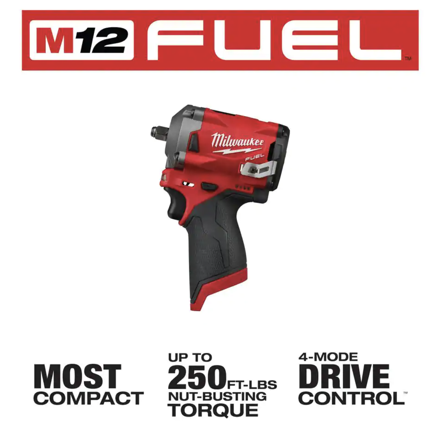 Milwaukee M12 FUEL 12V Lithium-Ion Brushless Cordless Stubby 3/8 in. Impact Wrench， Tool-Only (2554-20)