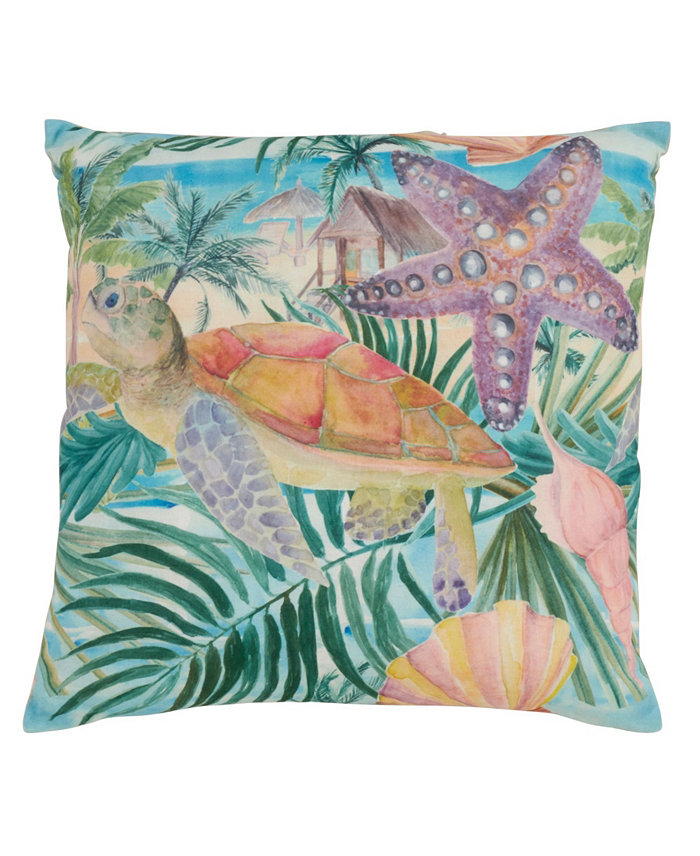 Saro Lifestyle Tropical Turtle Printed Decorative Pillow， 18