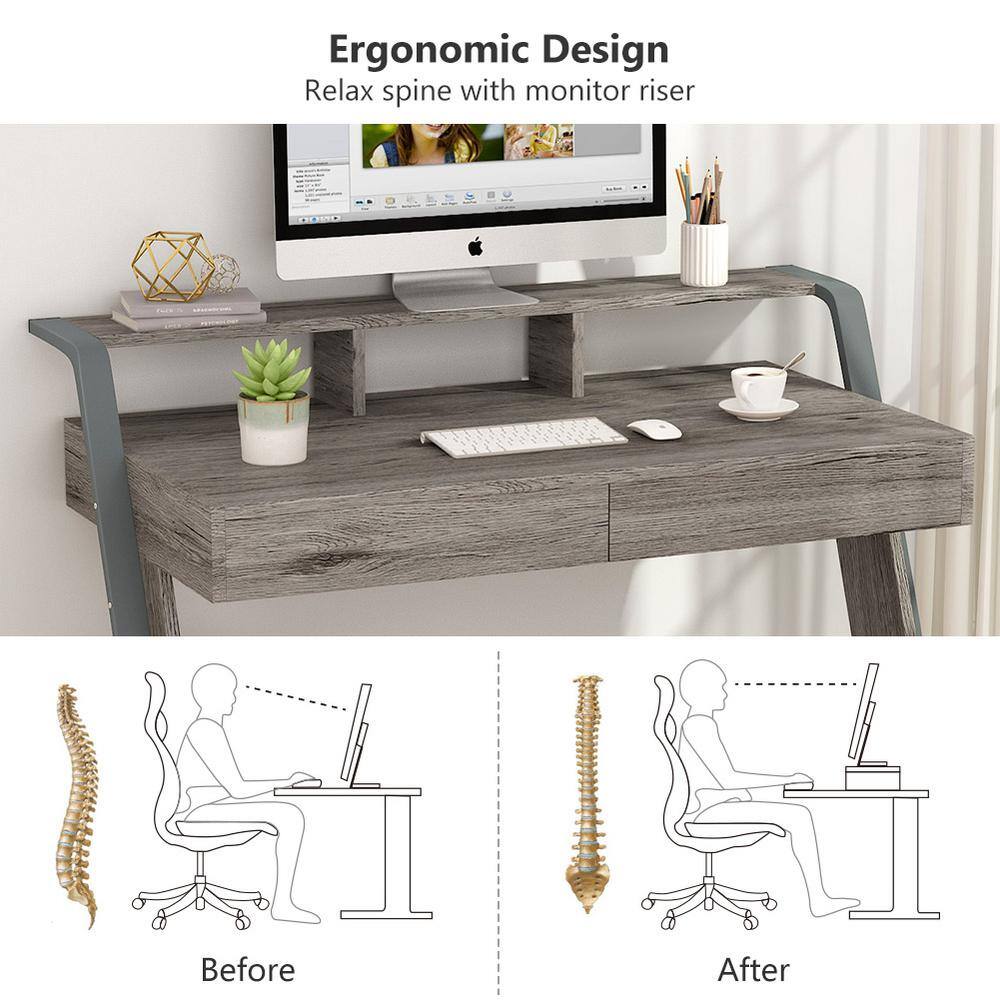 Tribesigns Cassey 47 in. Gray Wood Computer Desk with 2-Storage Drawers Writing Desk Office Desk Computer Table TJHD-HOGA-F1146