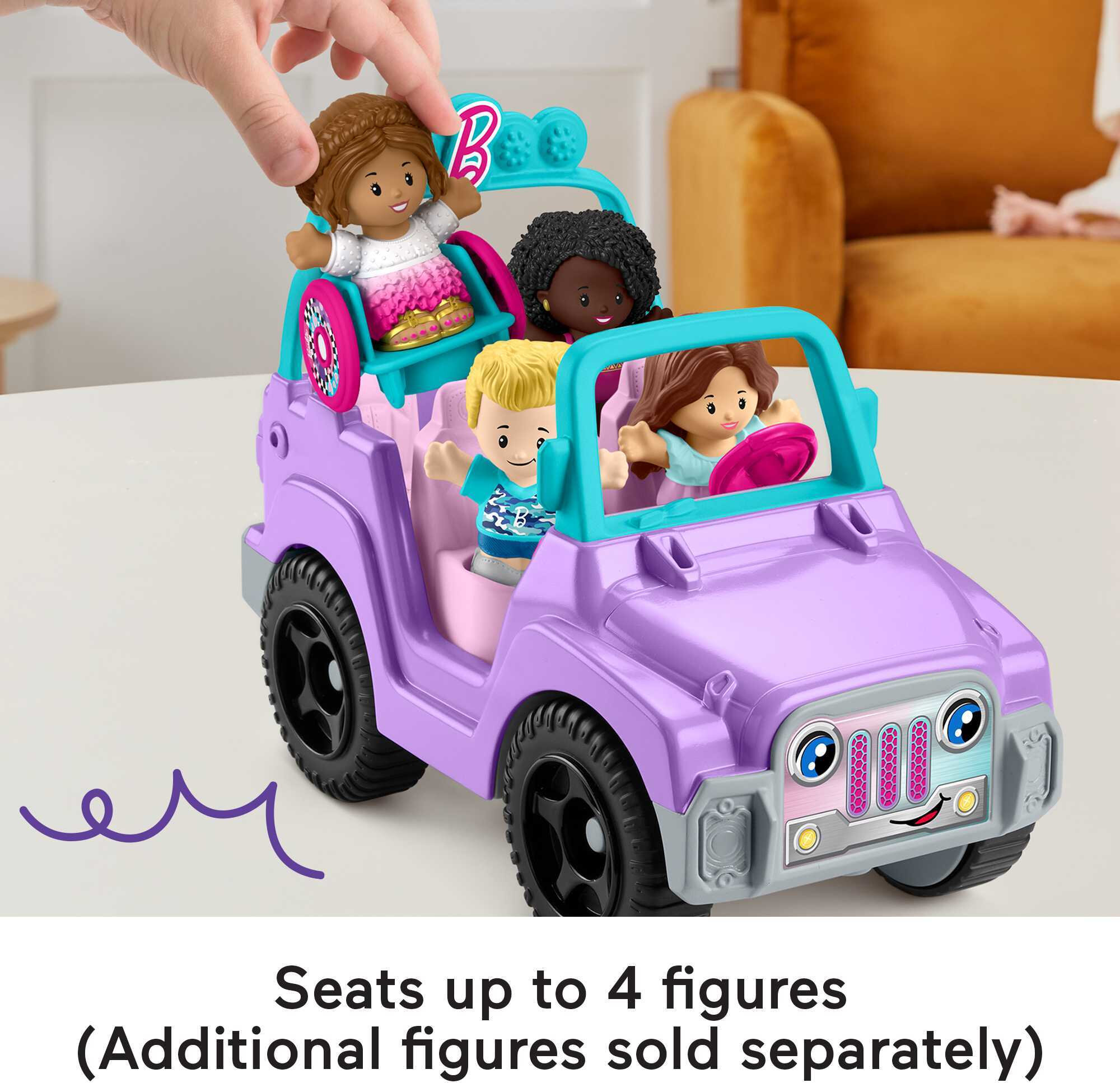 Fisher-Price Little People Barbie Toy Car with Music Sounds and 2 Figures， Beach Cruiser， Toddler Toys