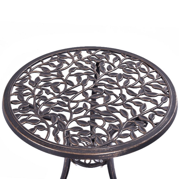 Costway Outdoor Patio Furniture Leaf Design Cast Aluminum Bistro Set Antique Copper