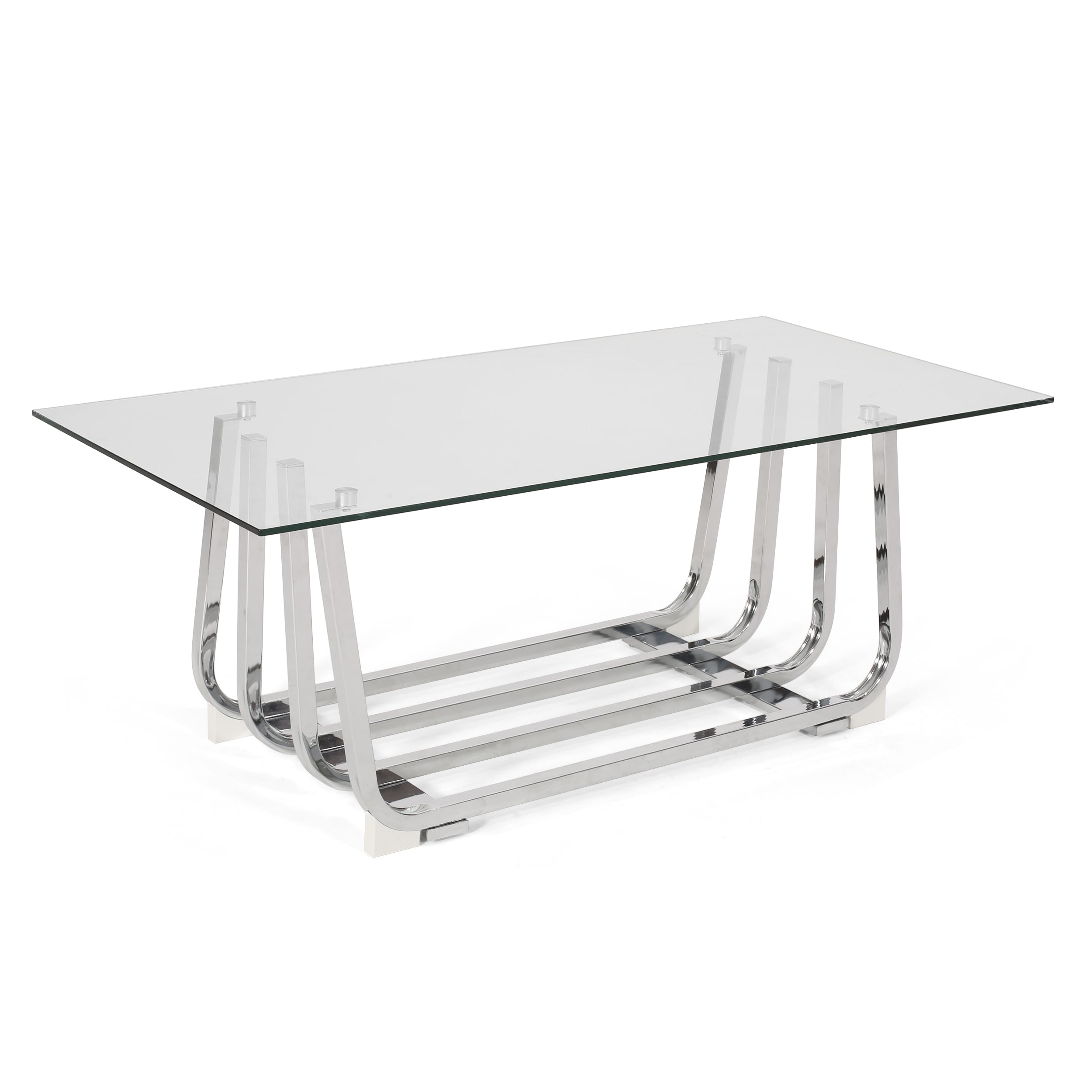 Coalton Modern Glass Top Coffee Table, Chrome