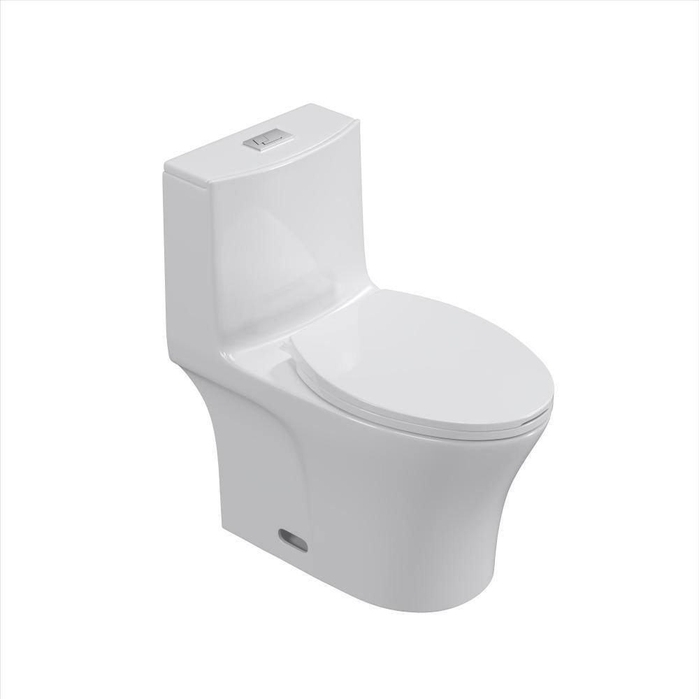 cadeninc 1-Piece 1.1 GPF1.6 GPF Dual Flush Elongated Toilet in White Siphonic Jet with Toilet Seat Included UBOS-LQW9-125