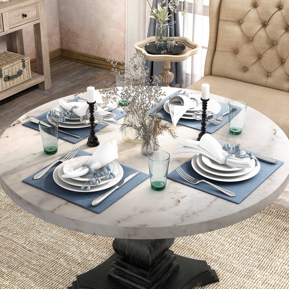 Brec Rustic Marble Top 5 Piece Round Dining Table Set with Tufted Chairs by Furniture of America