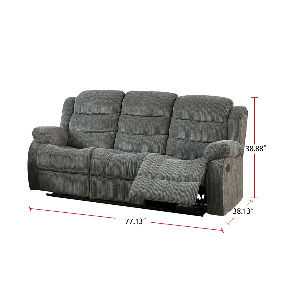 Chenille Upholstered Reclining Sofa Set in Gray