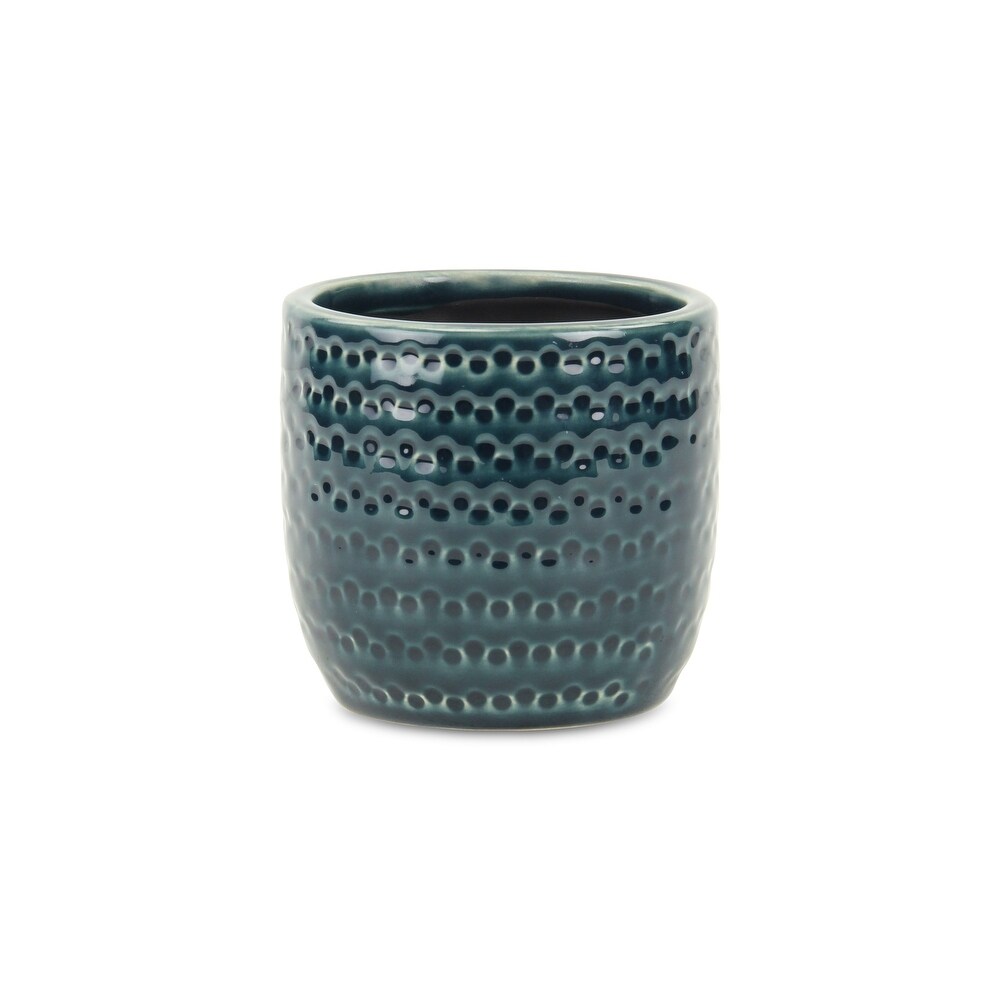 Attollo Navy Blue Ceramic Dotted Pattern Pot