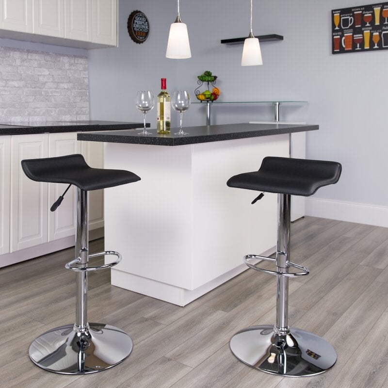 Adjustable Stool in Black PU Leather and Stainless Steel Base Set of 2