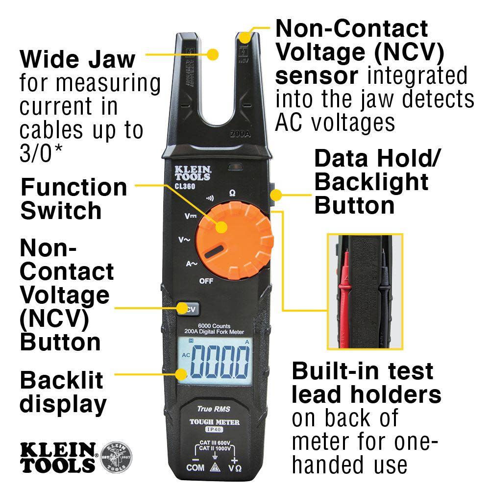 Open Jaw Fork Meter， 200A AC ;