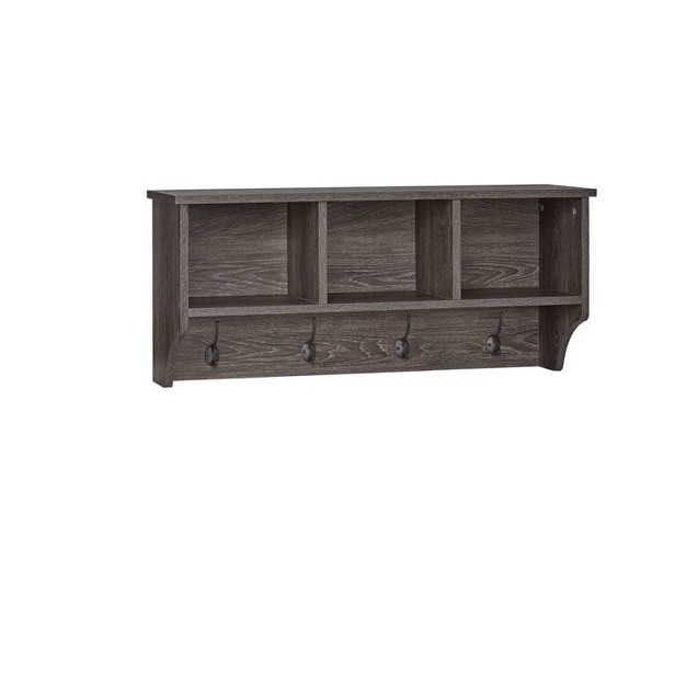 Woodbury Wall Shelf With Cubbies And Hooks Woodgrain Riverridge Home