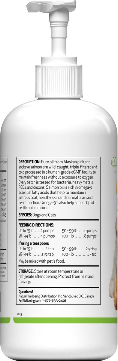 Pet Wellbeing Wild Alaskan Salmon Oil Liquid Supplement for Dogs