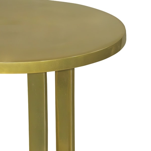 Cyrus 18 Inch Round Accent Side Table， Cast Aluminum， Arched Cut Out Frame， Brass