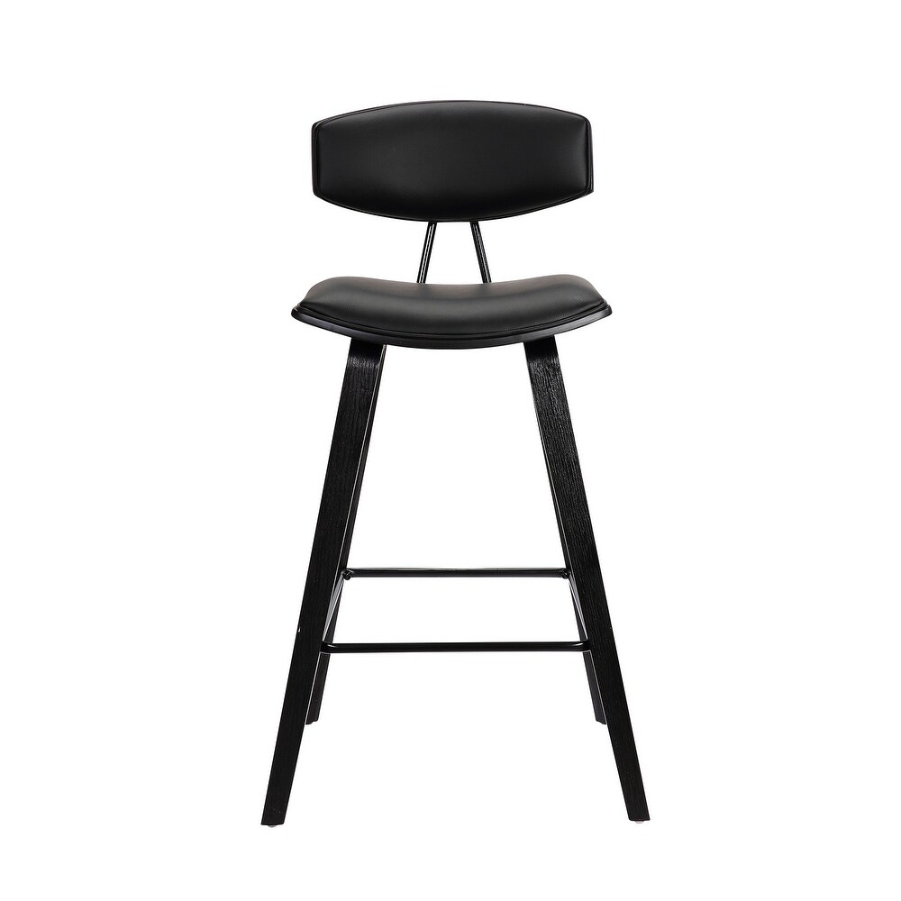 Counter Height Wooden Bar Stool with Curved Leatherette Seat   36 H x 16 W x 19 L Inches