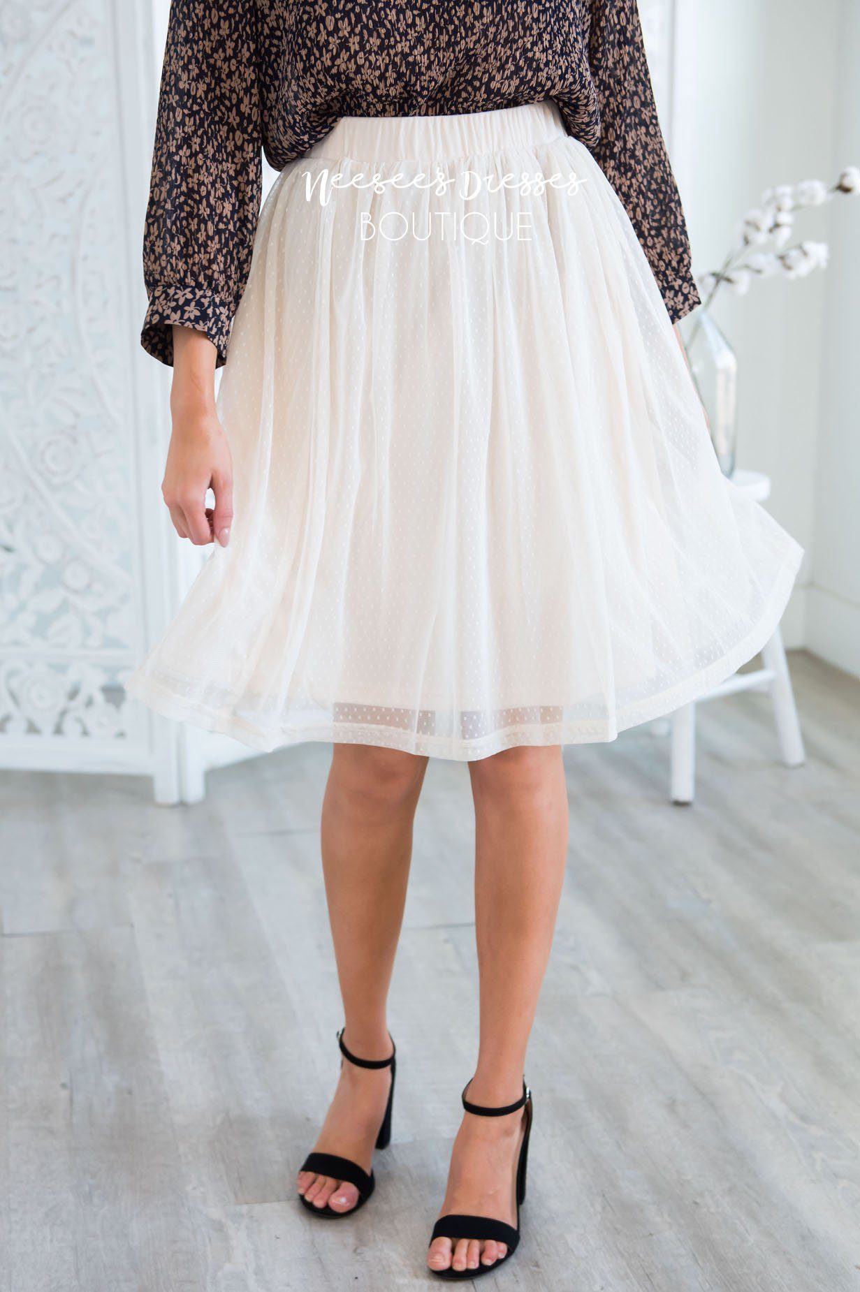 Cream Dotted Tulle Skirt