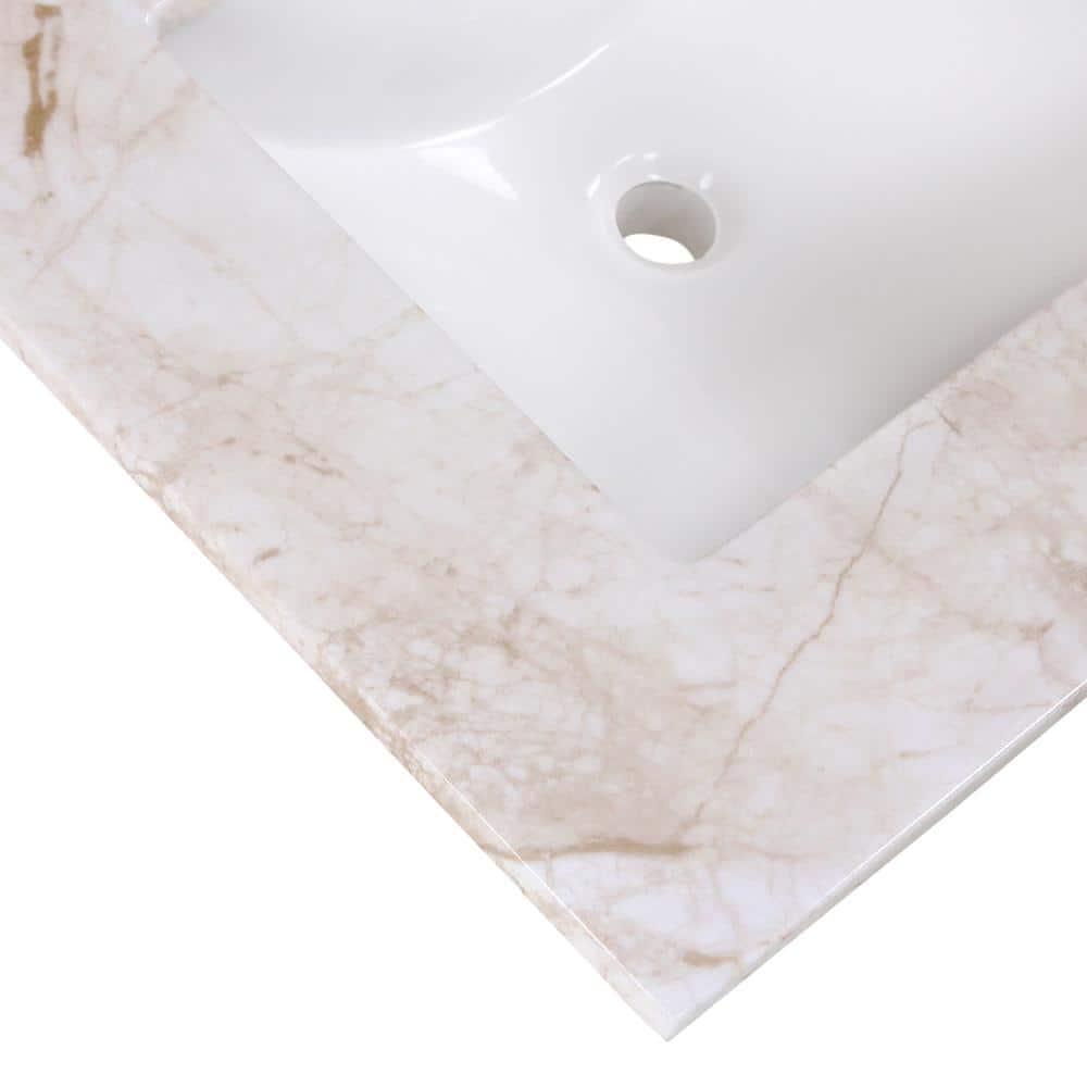 Home Decorators Collection 25 in W x 22 in D Stone Effects Cultured Marble Vanity Top in Dune with Undermount White Sink