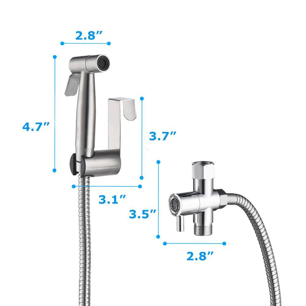 WELLFOR Non-Electric Bidet Attachment in Stainless Steel Handheld Sprayer(T-Valve) with Two Mount Toilet Attachment Sprayers WA-FX0019