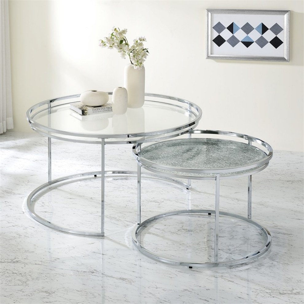 Furniture of America Belmont Metal 2 Piece Nesting Table in Chrome and Clear   Contemporary   Coffee Table Sets   by Homesquare  Houzz