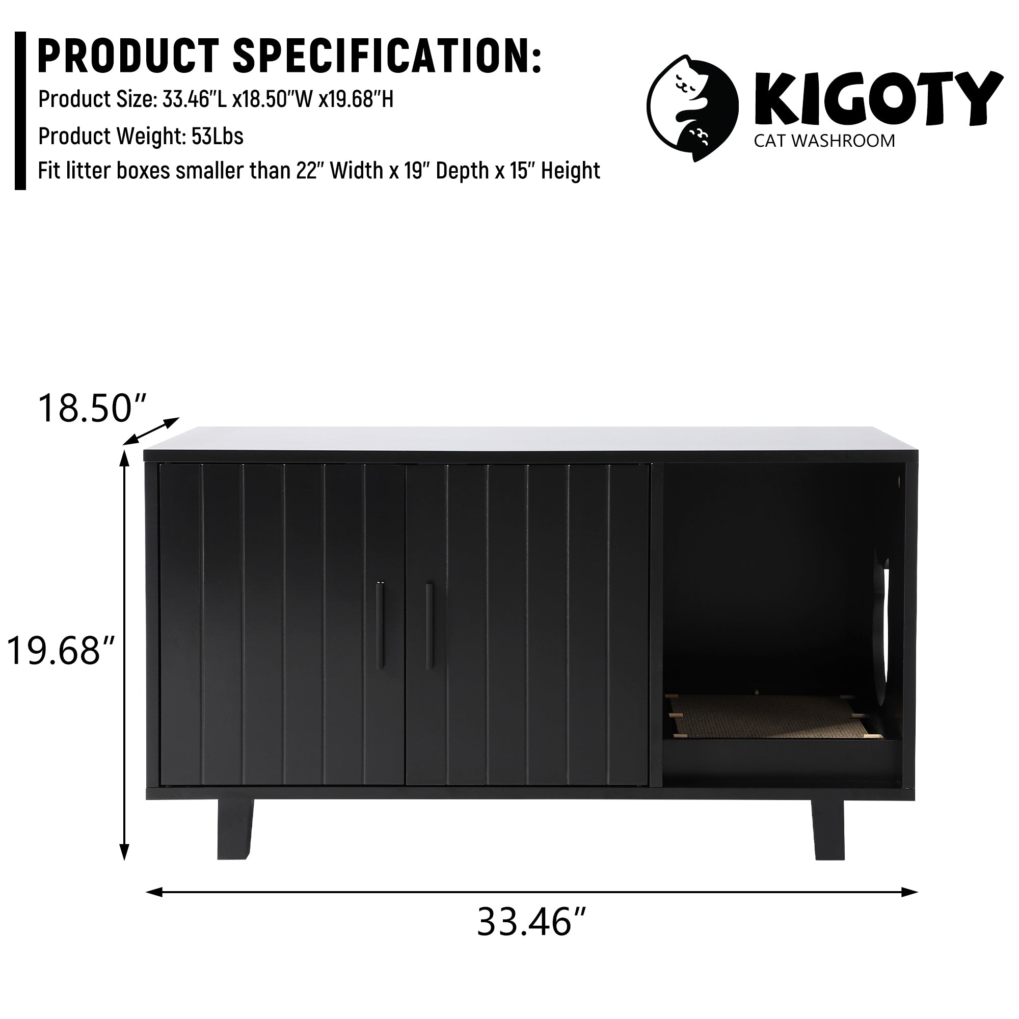 KIGOTY 33''L Cat Litter Box Enclosure， Cat Litter Box Furniture Hidden Cat Washroom Furniture House Table Nightstand with Cat Scratch Pad， Black