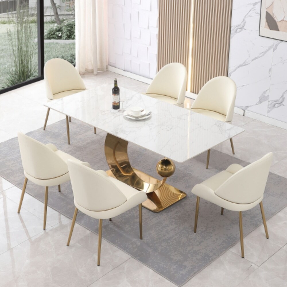 71in Modern Glam Rectangle Dining Table Set with 6PCS Chairs