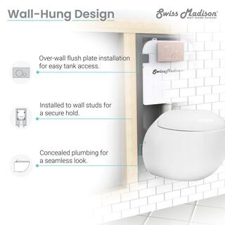 Swiss Madison 0.81.28 GPF Plaisir Wall Hung Dual Flush Elongated Toilet Bowl in White SM-WT660