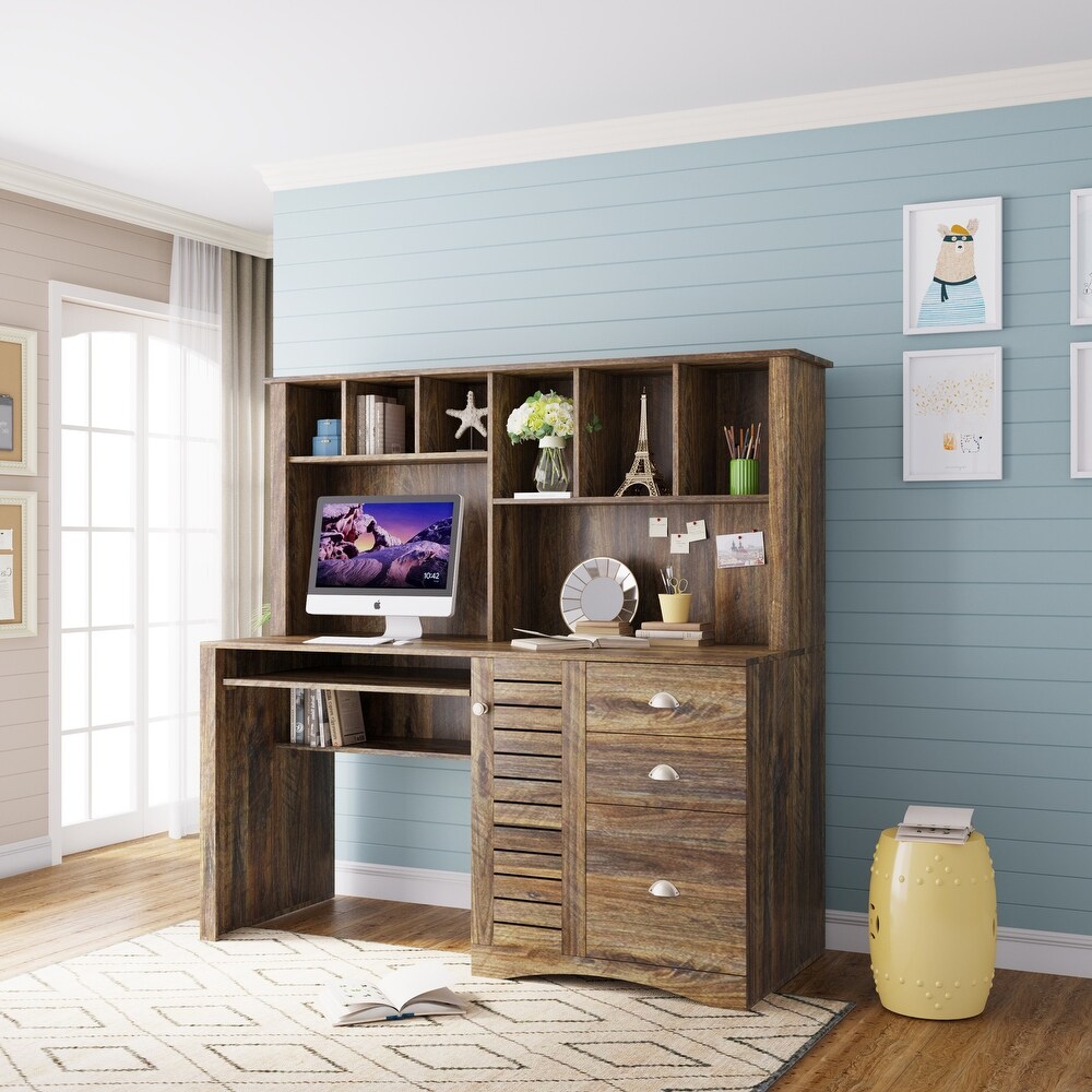 Home Office Wood Computer Desk with Hutch