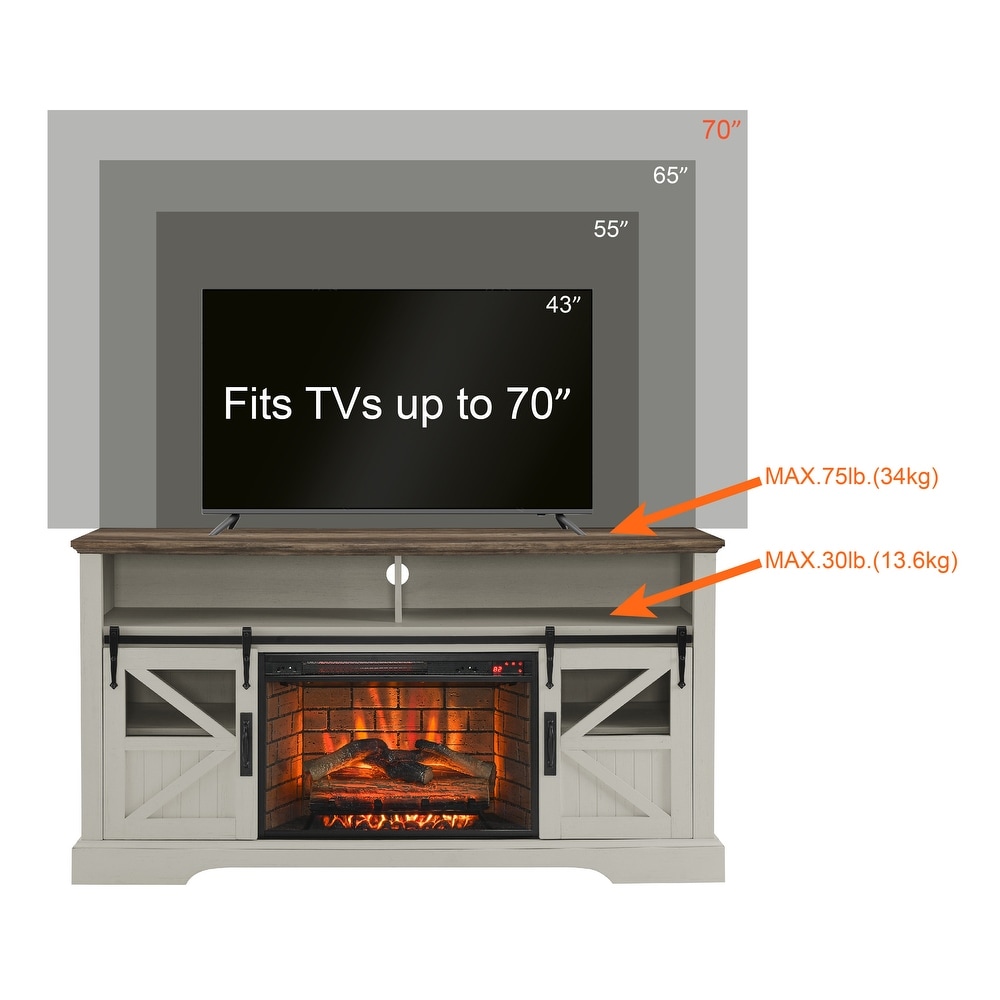 White Electric Fireplace TV Stand TV Console with Door Sensor   60.00\