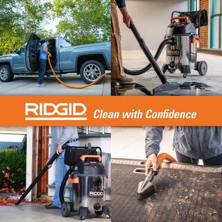 RIDGID 16 Gal. 6.5 Peak HP Stainless Steel WetDry Shop Vac with Fine Dust Filter 7 ft. Hose 10 ft. Pro Hose and Accessories WD1956B