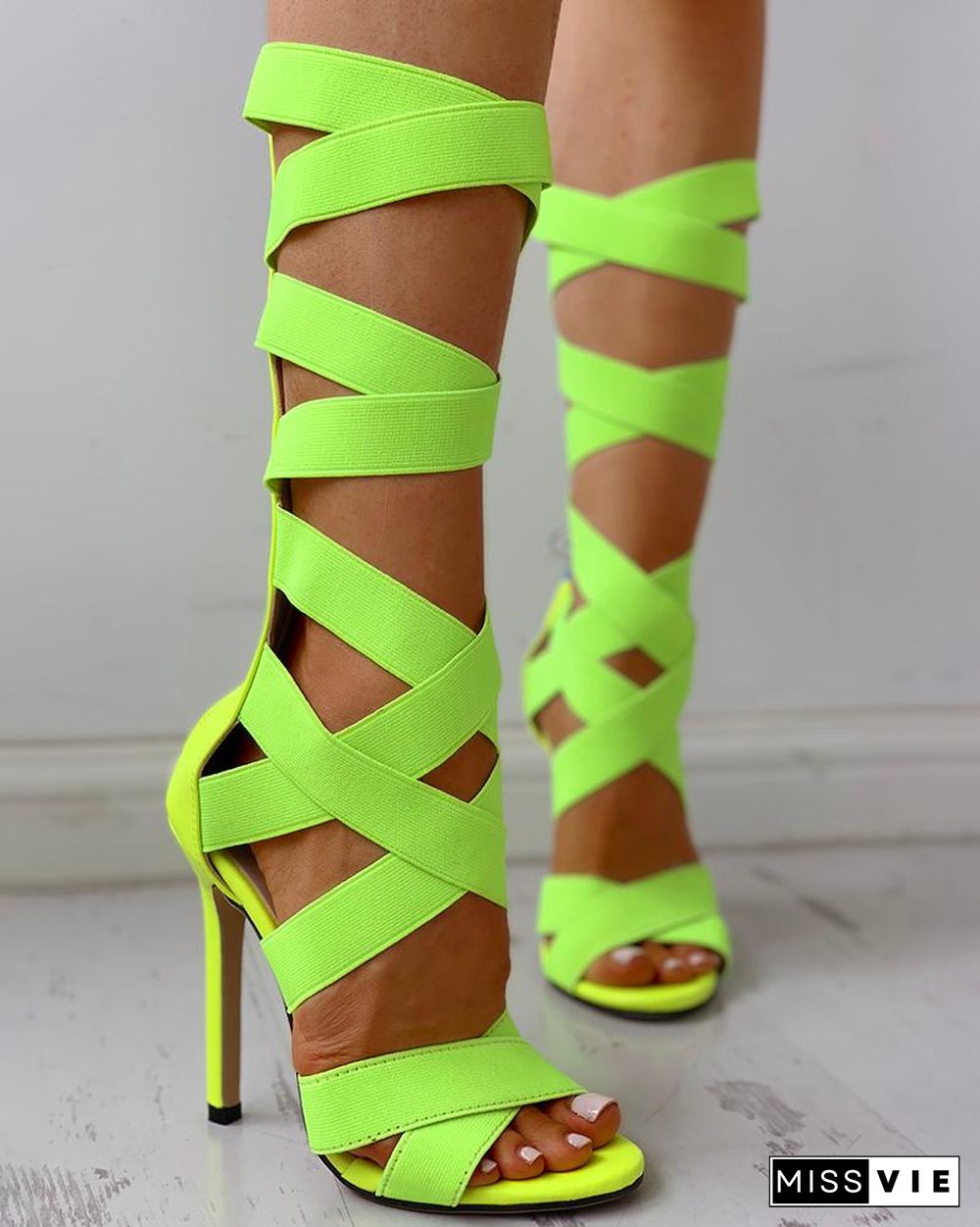 Bandage Lace-Up Zipper Back Thin Heels