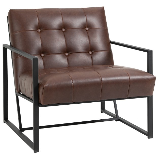 Homcom Mid century Modern Accent Chair Faux Leather Sofa Button Tufted Armchair With Metal Frame Brown