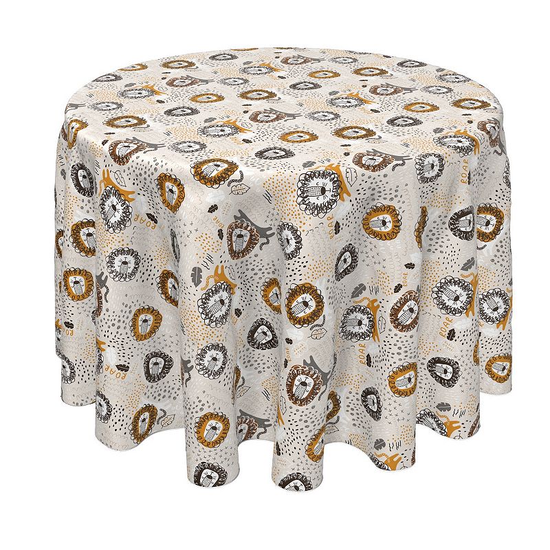 Round Tablecloth， 100% Polyester， 60 Round， Doodle Lions