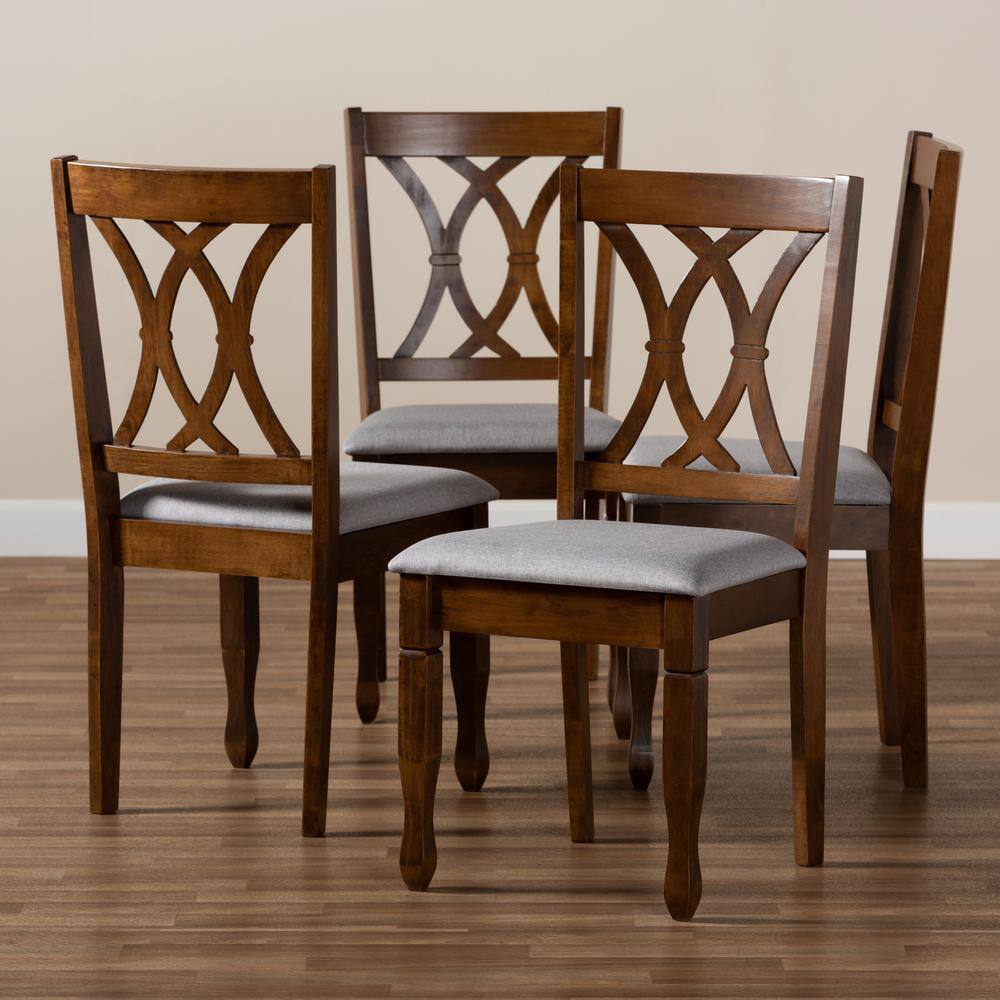 Baxton Studio Augustine Grey and Walnut Brown Fabric Dining Chair (Set of 4) 165-9882-HD