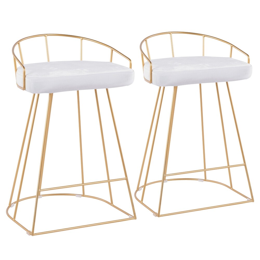 Canary Contemporary Counter Stool in Gold and Velvet (Set of 2)