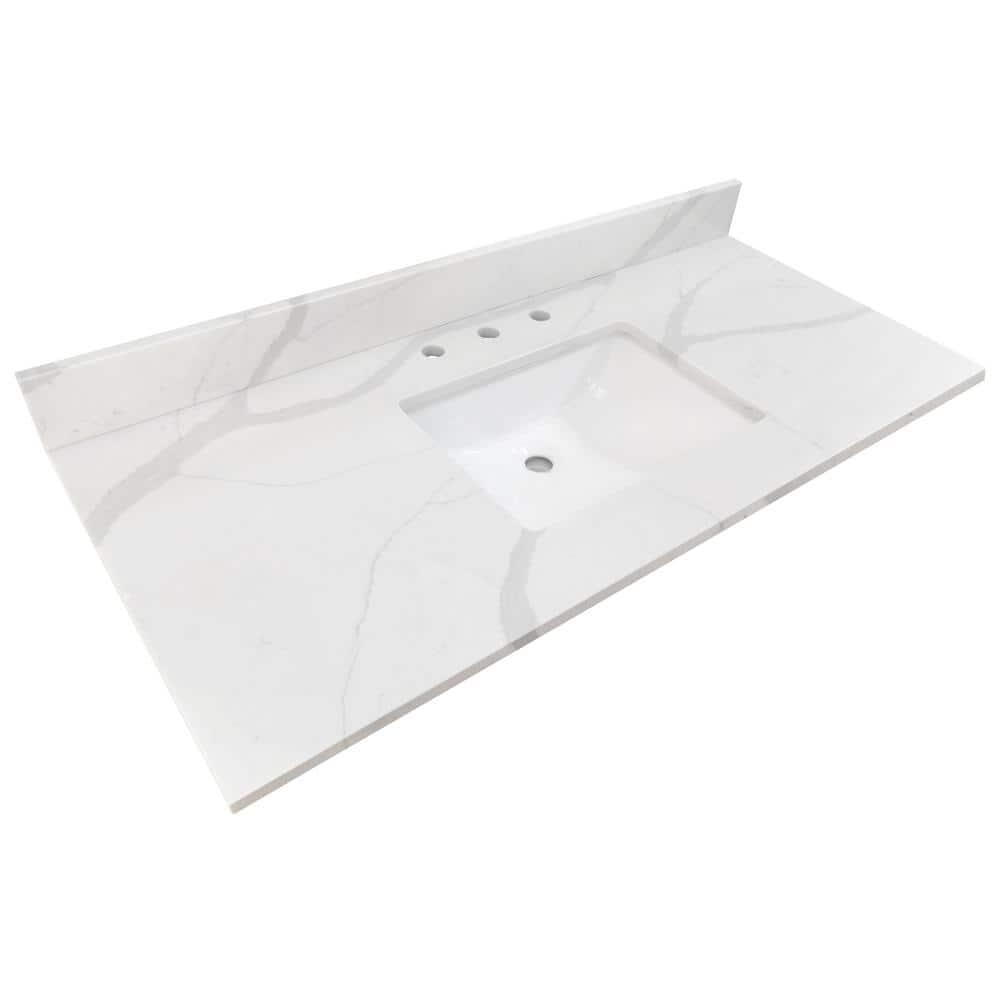 Home Decorators Collection 49 in W x 22 in D x 075 in H Quartz Vanity Top in Statuario White with White Basin