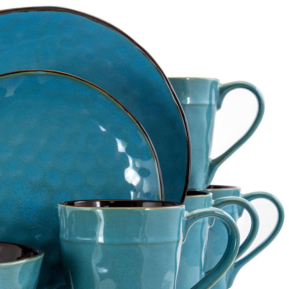 Elama Sea Glass 16-Piece Modern Turquoise Stoneware Dinnerware Set (Service for 4) 985112661M