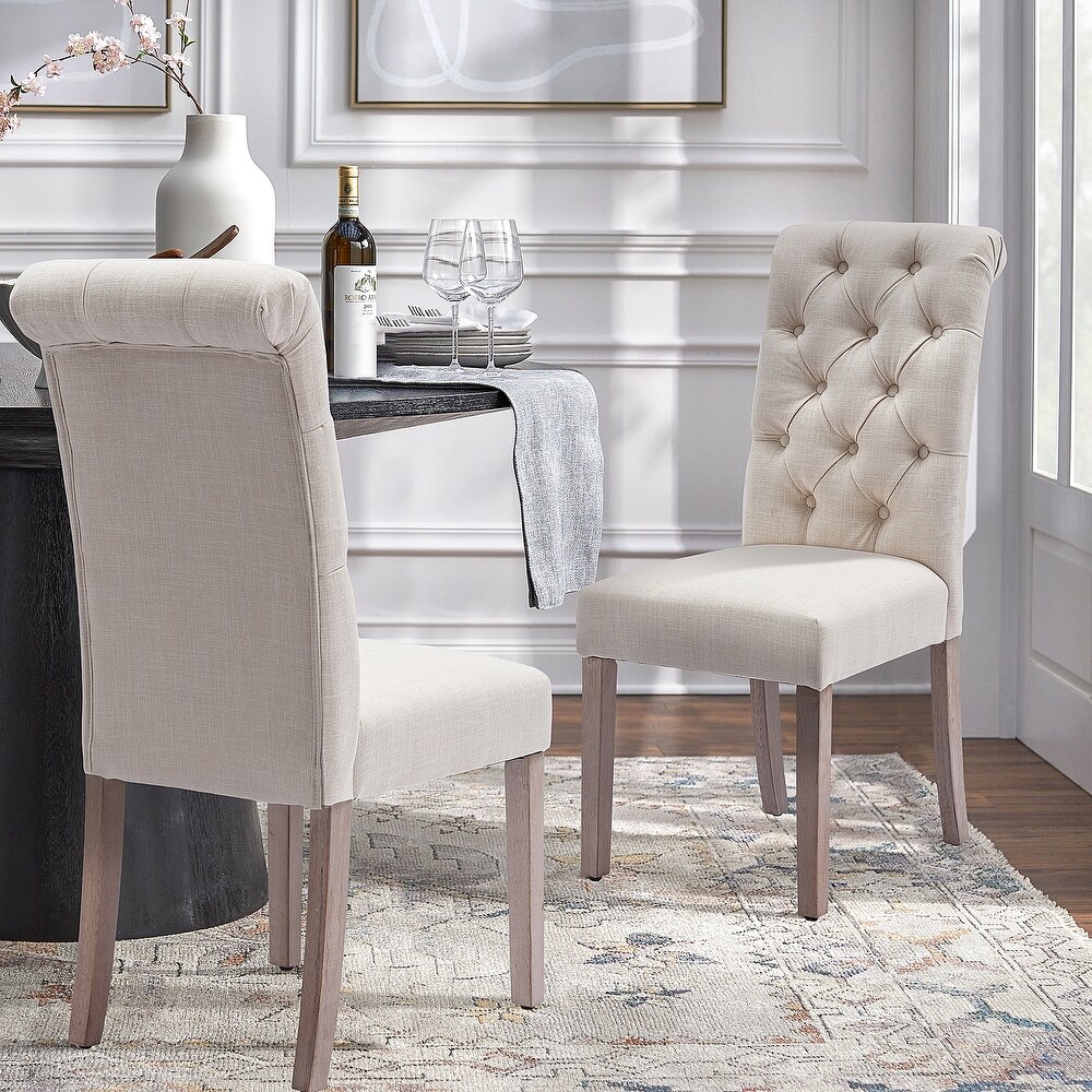 Tufted Dining Chairs Set of 2  Upholstered Fabric Dining Room Chairs with Wood Legs  Parsons Side Chairs with Button