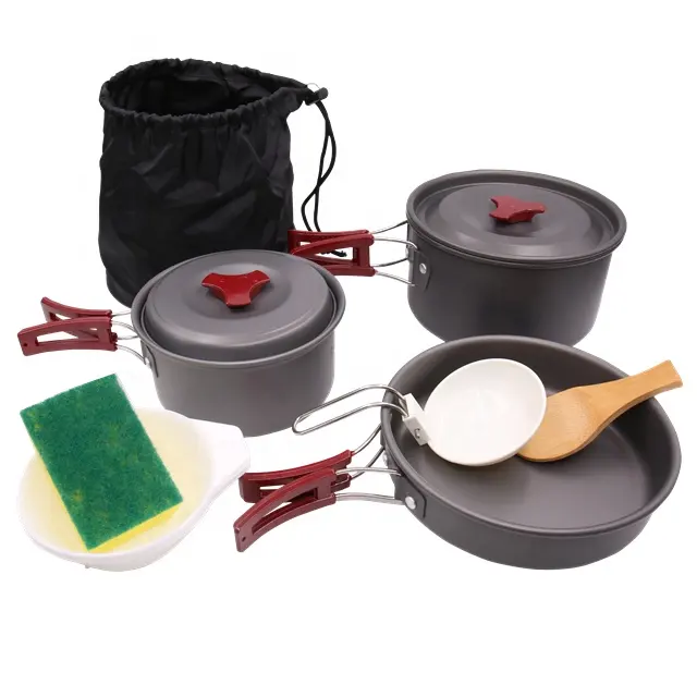 2 3 people outdoor cookware set camping pot