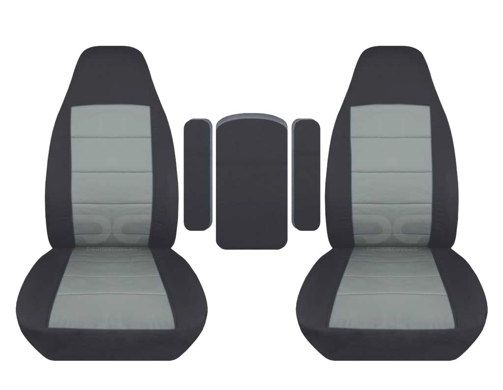 T116-Designcovers Compatible with 1999-2001 Ford F-150 F-250 F-350 Two-Tone Truck Captains Chairs Seat Covers w 2 Armrest Covers (One per Seat + Center): Black and Silver velour