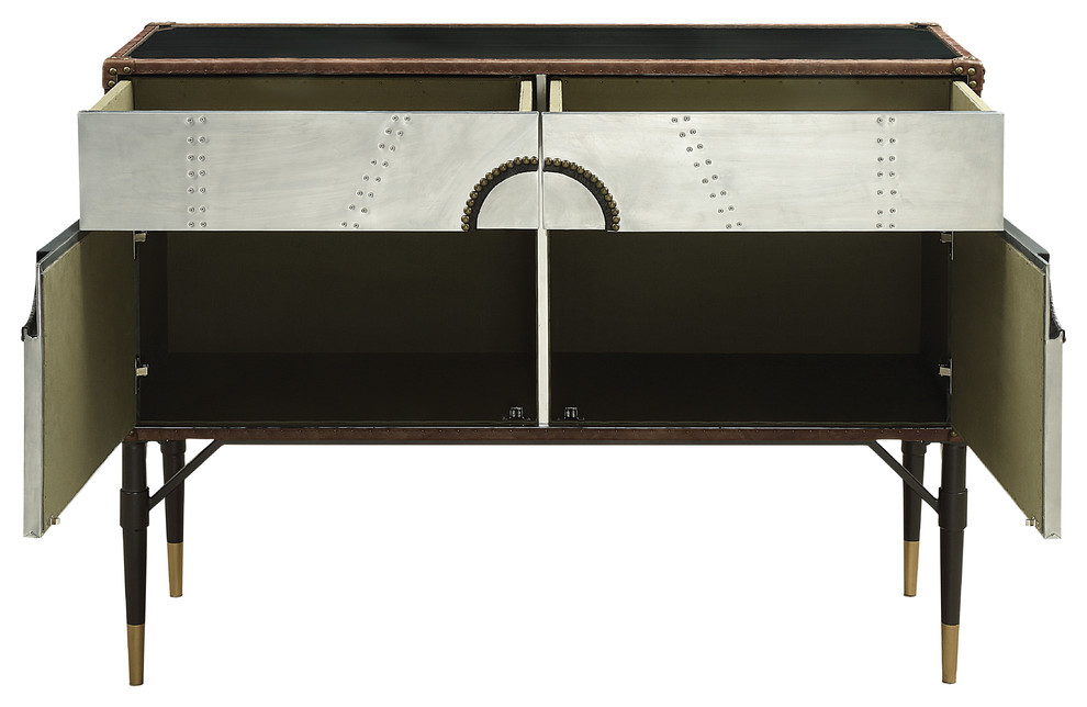 ACME Rosy Console Table  Top Grain Leather and Aluminum   Industrial   Console Tables   by Acme Furniture  Houzz