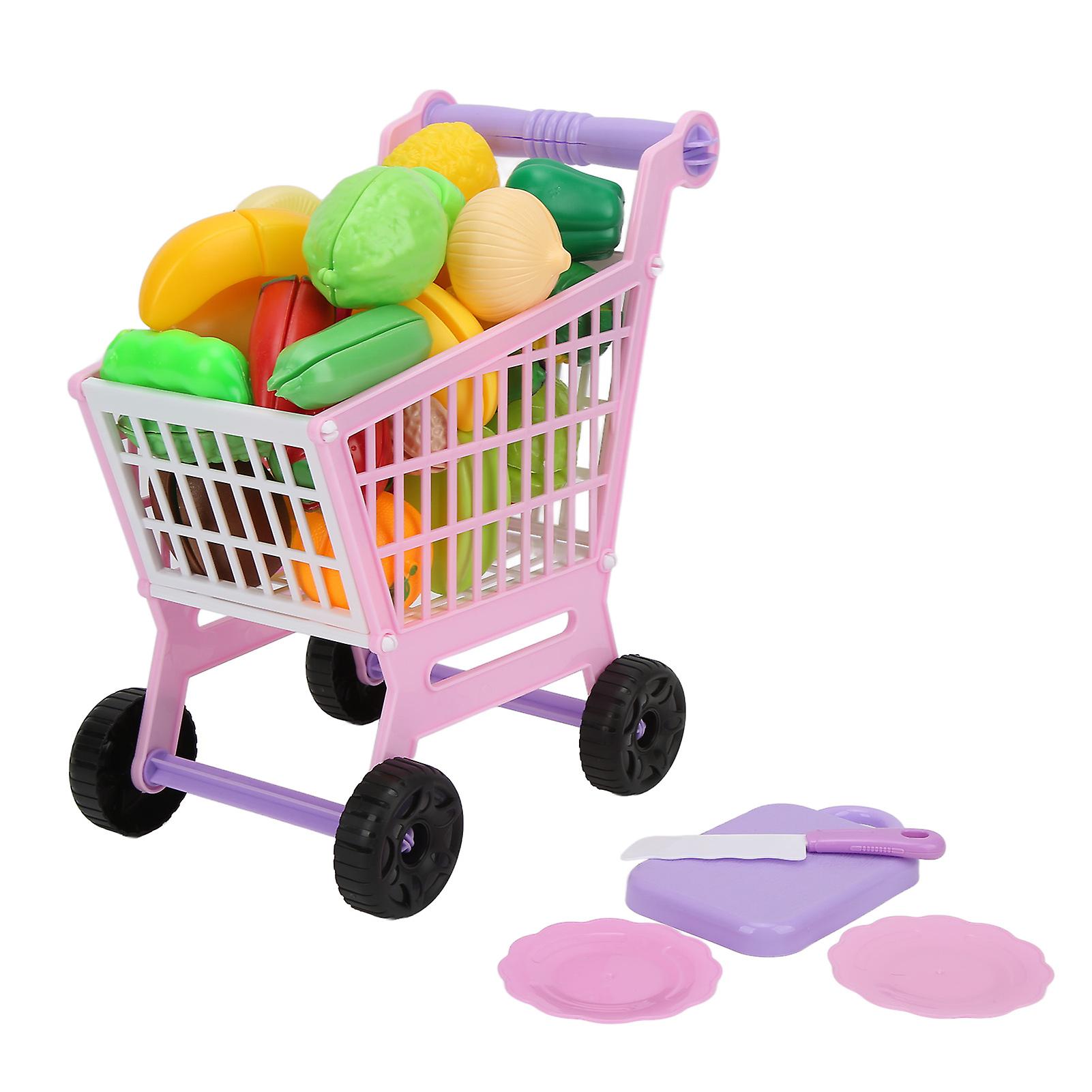 Plastic Mini Supermarket Shopping Cart Play Set Desktop Simulation Basket Trolley Push Car Toys