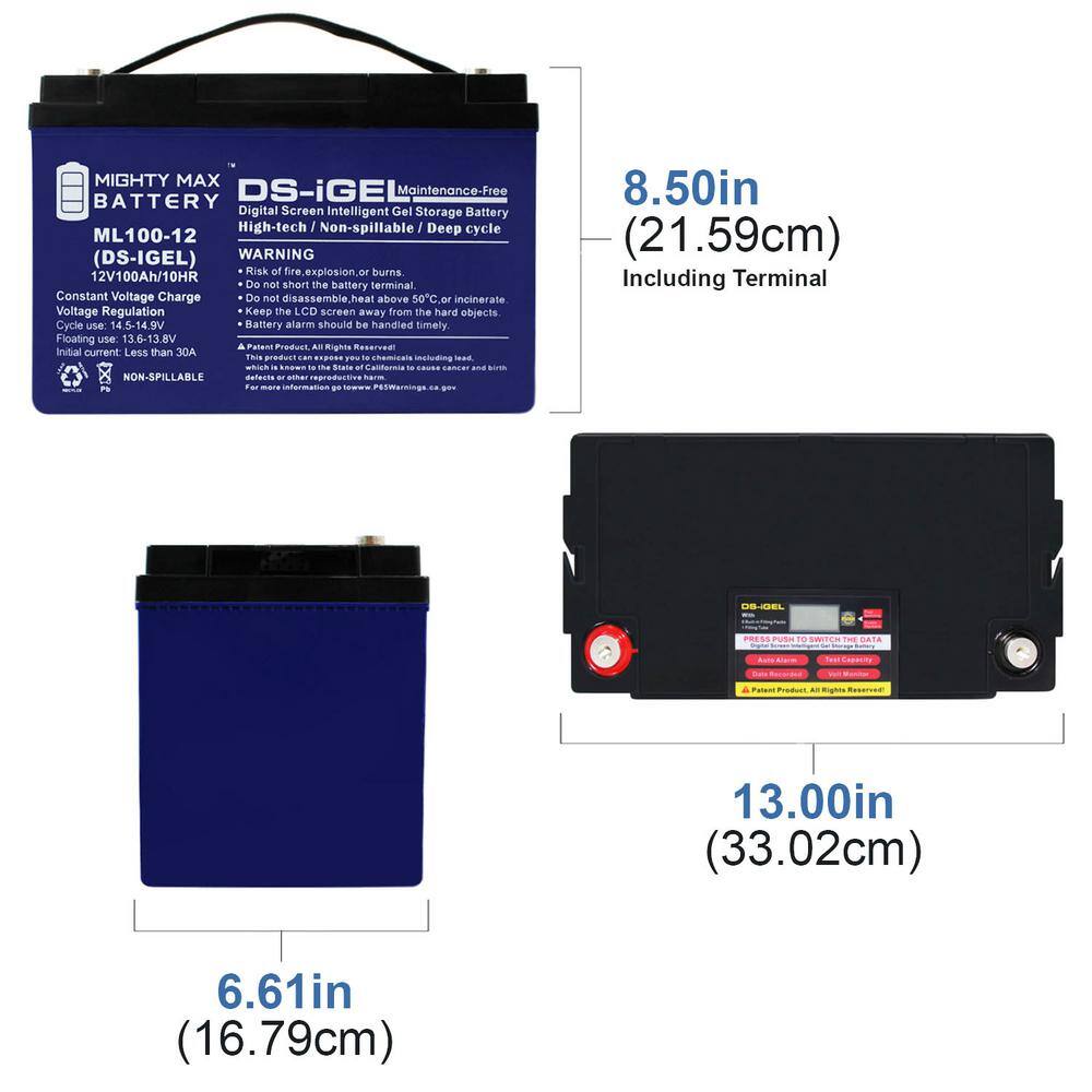 MIGHTY MAX BATTERY 12V 100AH GEL Battery Replaces Zamp Solar 80 Watt Portable Charging MAX3848023