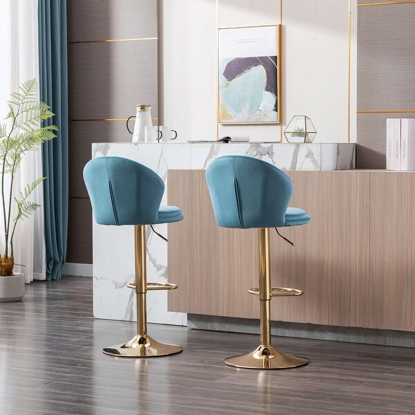 Bar Stools，with Chrome Footrest and Base Swivel Height Adjustable Mechanical Lifting Velvet + Golden Leg