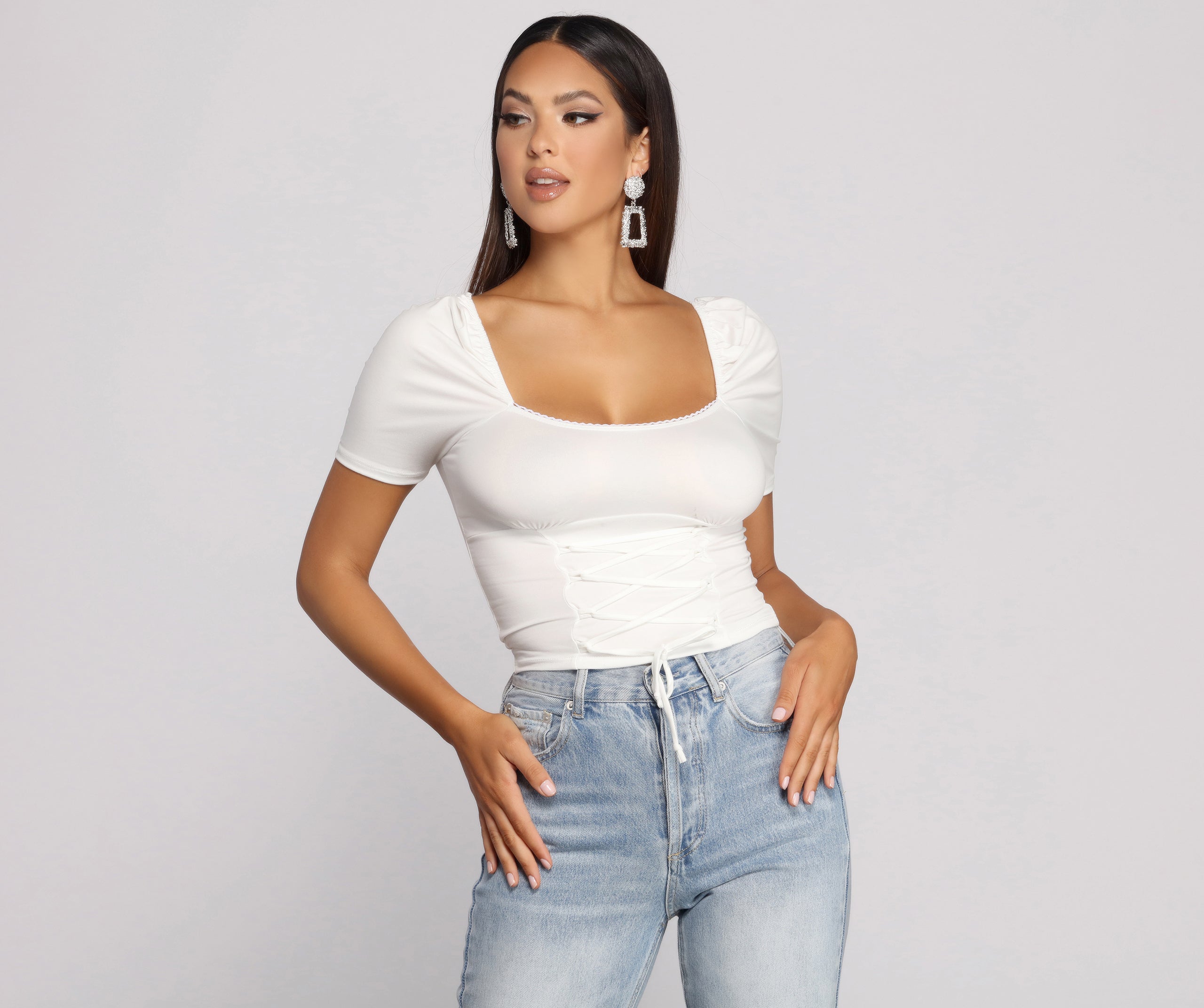 Brushed Knit Corset Waist Top