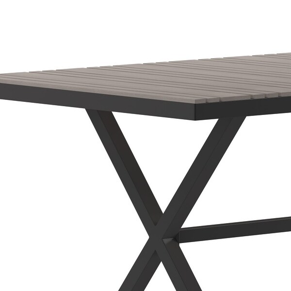 Commercial 59 x 35.5 Cross Frame Faux Teak Outdoor Patio Table