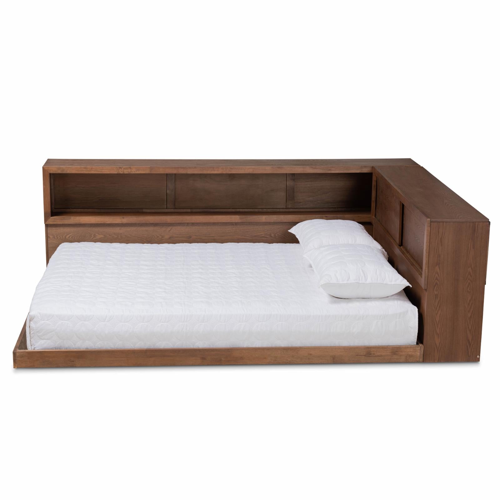 Baxton Studio Erie Modern Rustic and Transitional Walnut Brown Finished Wood Queen Size Platform Storage Bed with Built-In Outlet