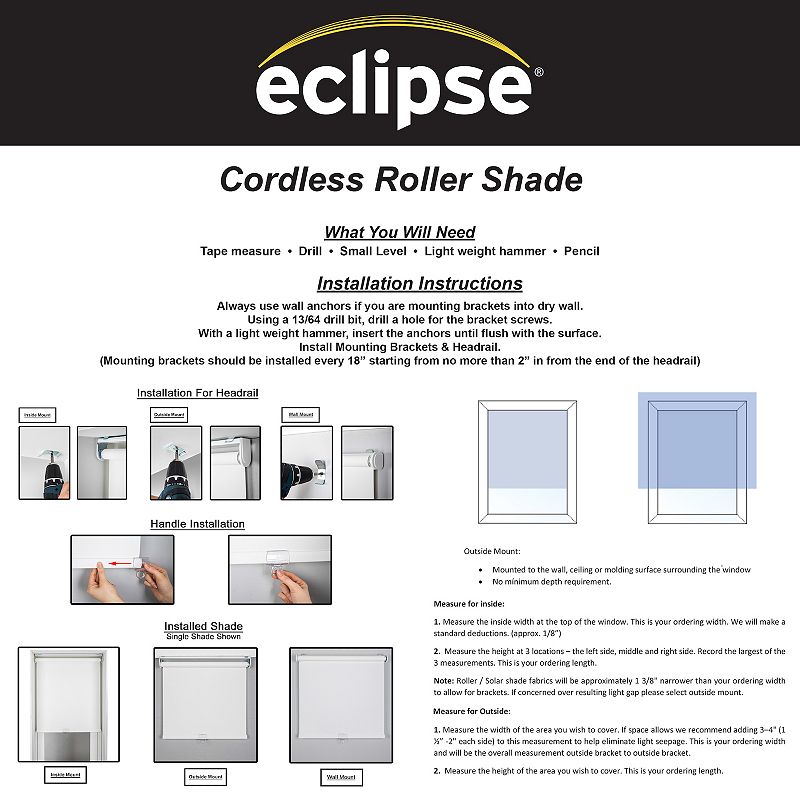 eclipse Arbor Solid 100% Total Blackout Cordless Roller Shade 72 Length