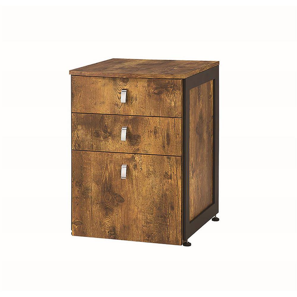 Coaster Home Furnishings Estrella 3-Drawer File Cabinet Antique Nutmeg and Gunmetal 800656